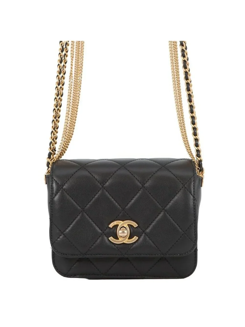 Chanel Chain Shoulder Bag Quilted CC Logo Lambskin Black